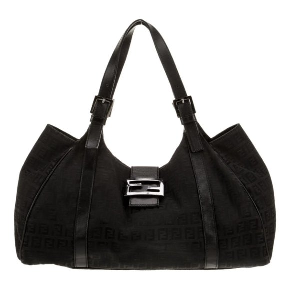 Fendi Zucchino FF Hobo Vintage Shoulder Bag - BLACK